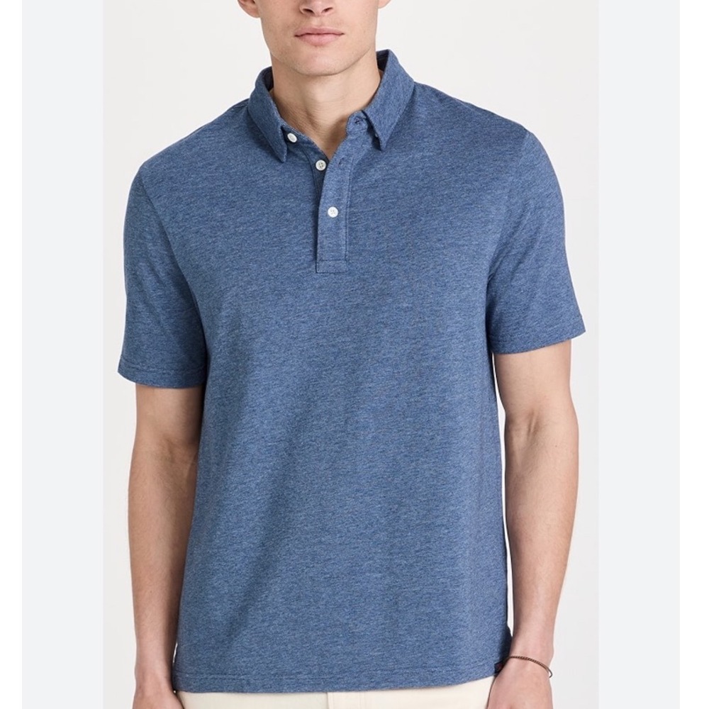 Faherty Brand Mens Movement Polo Shirt Blue Heather Short Sleeve Size M